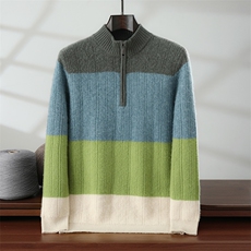 秋冬新款半拉链针织套头上衣时尚百搭，男装针织衫/毛衣，隆格羊绒