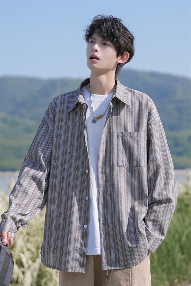 CD5476改长袖C5466春季2026休闲条纹撞色大码衬衫外套男特P32控59,男装衬衫,电商A001