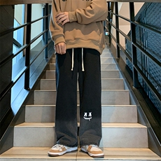 牛仔裤男松紧腰宽松直筒拖地裤潮流阔腿休闲长裤子男N05094-P40，男装牛仔裤，星座308B-1