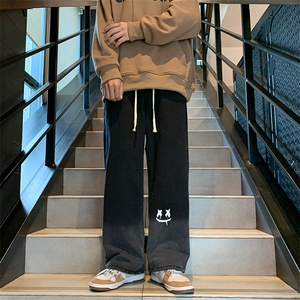 牛仔裤男松紧腰宽松直筒拖地裤潮流阔腿休闲长裤子男N05094-P40图片