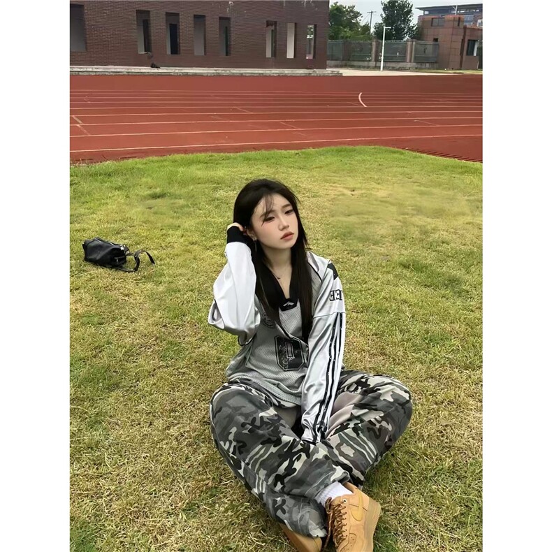 美式复古运动球衣长袖T恤男女宽松拼接字母印花网眼透气街舞衣服,女装T恤,星座506A