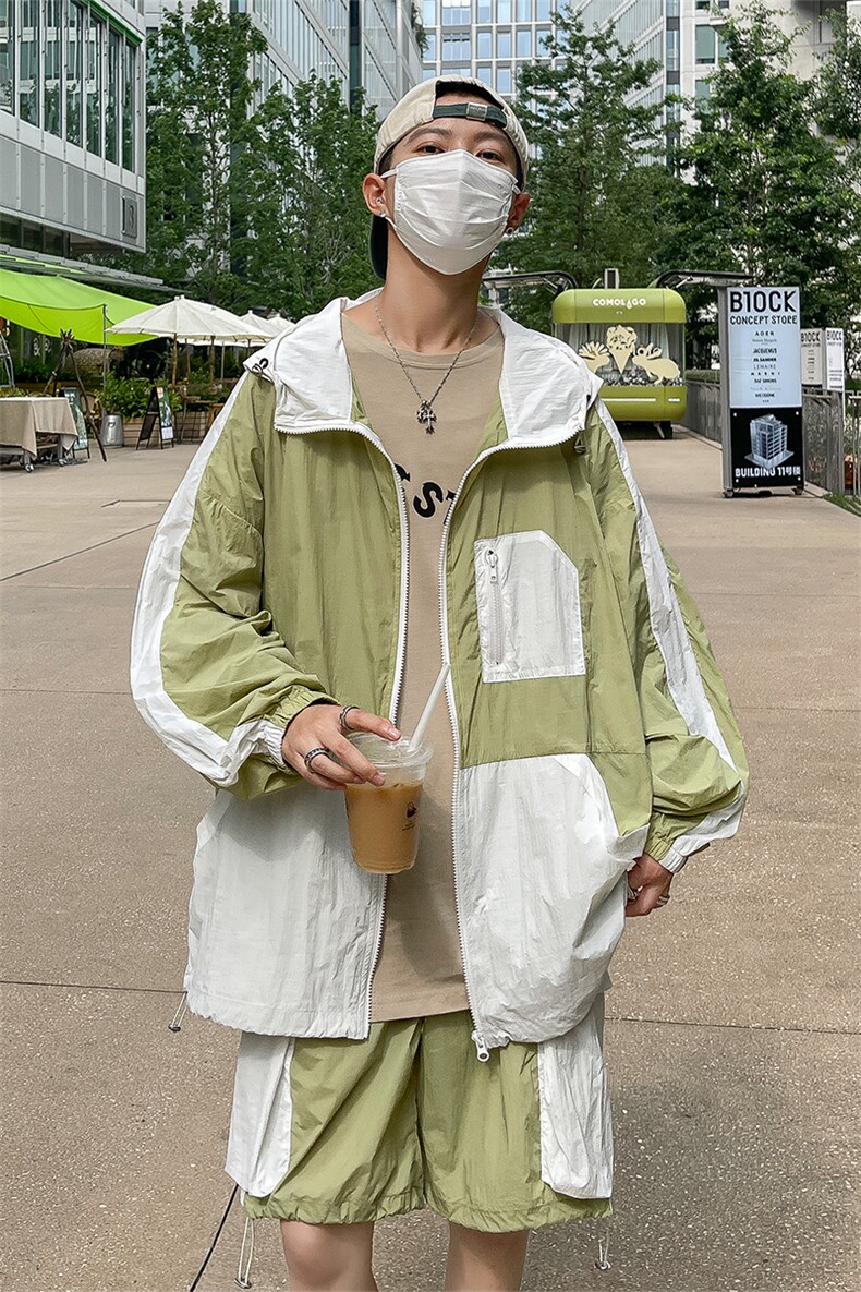 夏季夹克衫防晒服套装运动风撞色时尚防晒衣男XZ514-2-1610-P98,男装防晒衣,星座514-2(原B239)