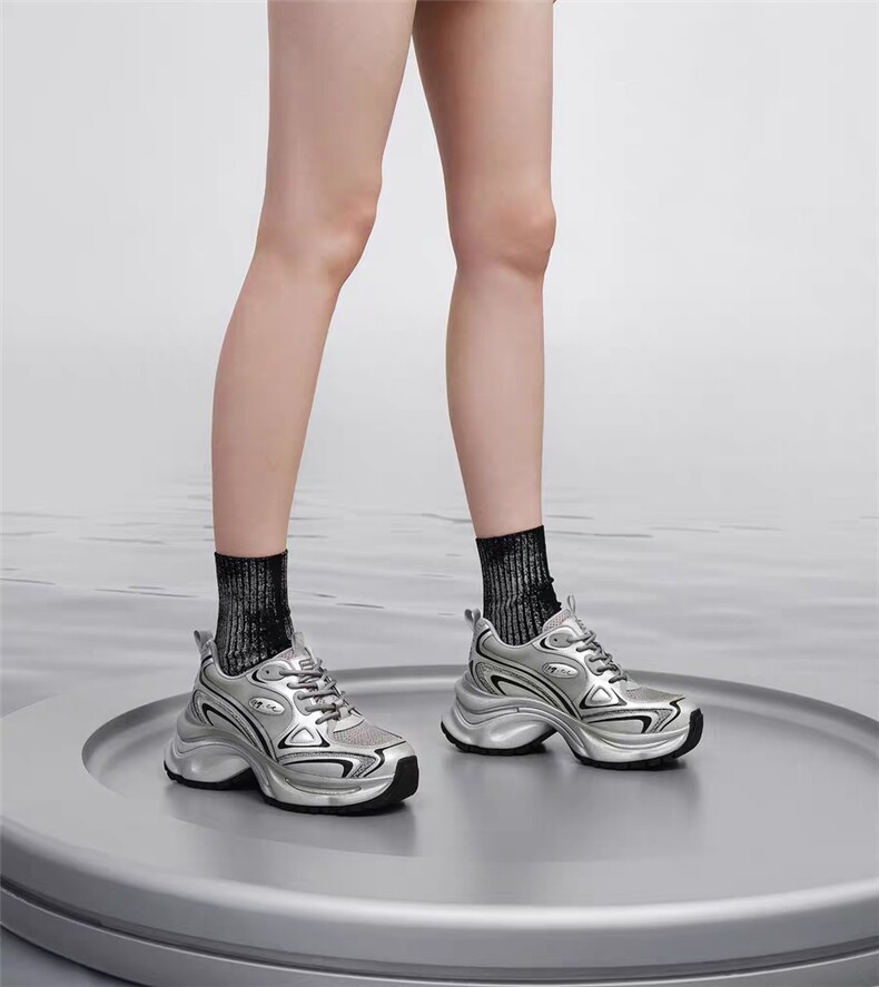 【白鹿同款】闪耀银河2025年春季新款厚底老爹鞋女银色运动鞋，女鞋休闲鞋，泰合衣坊
