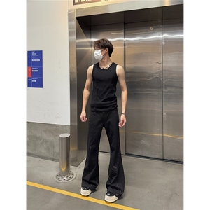 潮男裤子血染泼墨喇叭商务高端修身休闲西装春秋季款条纹男士西裤图片