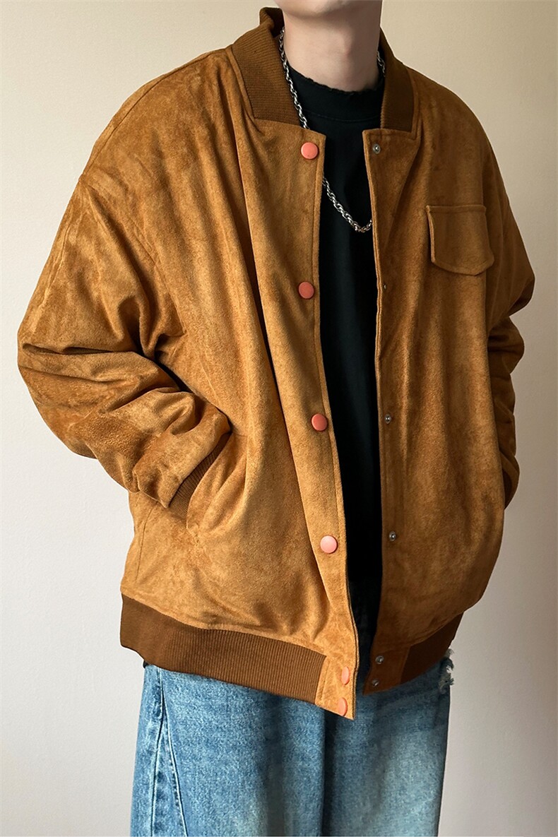 现货鹿皮绒夹克外套宽松休闲绣花棒球服男A351-AJ2595-P105,男装夹克,电商A351