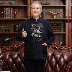 【羊毛呢情侣装】中老年风唐装中式复古毛呢外套加棉唐装棉衣，男装民族服装，钱塘723