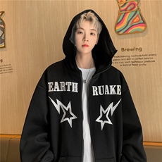 秋装新款美式复古街头小众连帽字母星星卫衣外套宽松帽衫D316P78，女装短外套，电商A335-1（原A458）