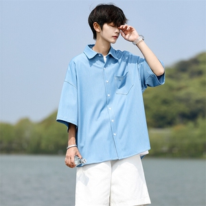 8XL-M 冰丝牛仔短袖衬衫男款夏季薄款宽松慵懒衬衣外套DC28006P60图片