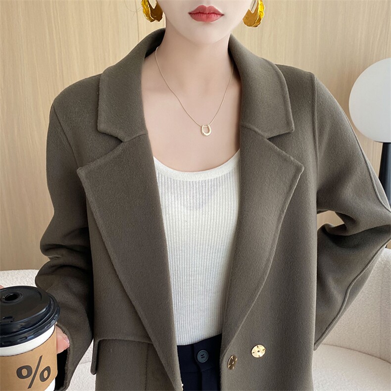 双排扣宽松加厚双面羊绒大衣女中长款高端羊毛新款毛呢外套,女装双面呢大衣,召鑫羊绒双面呢