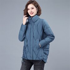 宽松大码拉链立领抽绳羽绒棉服棉衣外套，女装棉衣/棉服，简韵佳