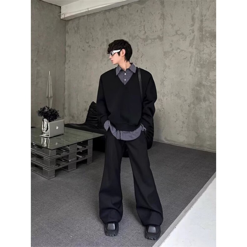 网络图华棉复合假两件慵懒新款潮流时尚简约原宿百搭卫衣,男装卫衣,星座410-7