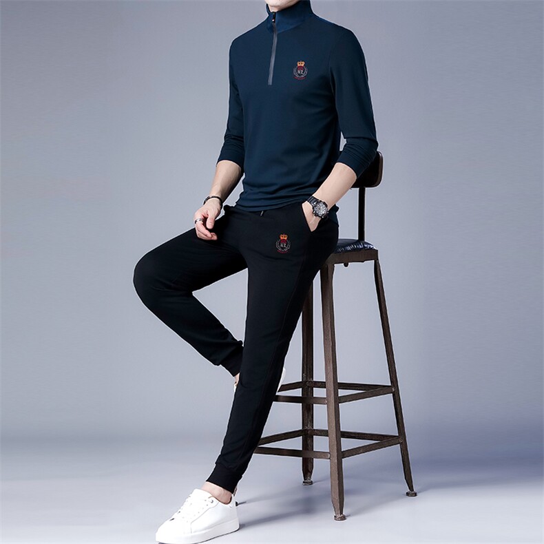 半拉链卫衣套装男运动服装春秋季新款衣服中年商务休闲装两件套图片