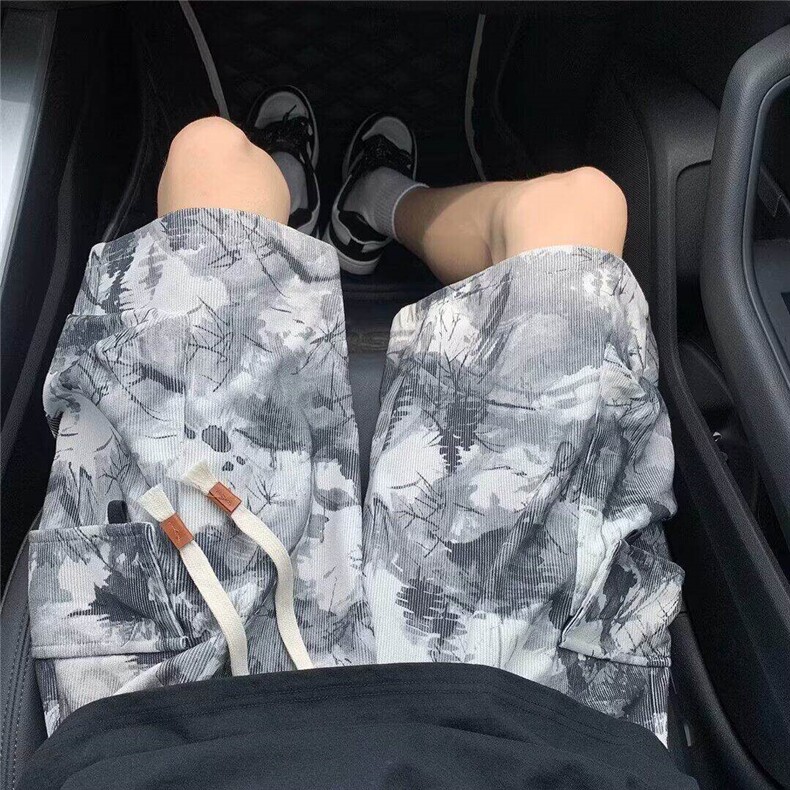 扎染工装短裤男夏季设计潮牌宽松休闲五分裤学生沙滩裤LD144-p30,男装牛仔裤,星座1008