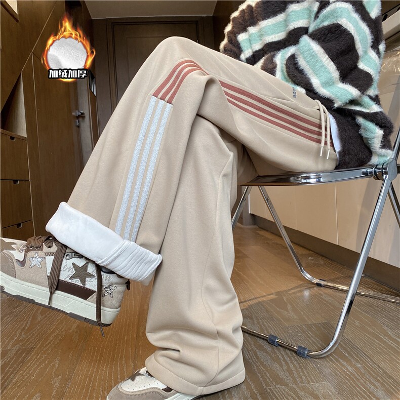 INS冬季新款加绒加厚保暖条纹宽松休闲卫裤B313-K842JR-特p45控88,男装休闲裤,电商B315