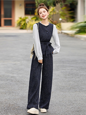 开春穿搭一整套时尚套装女2025新款通勤气质衬衫马甲阔腿裤三件套，女装套装/套裙，魅影