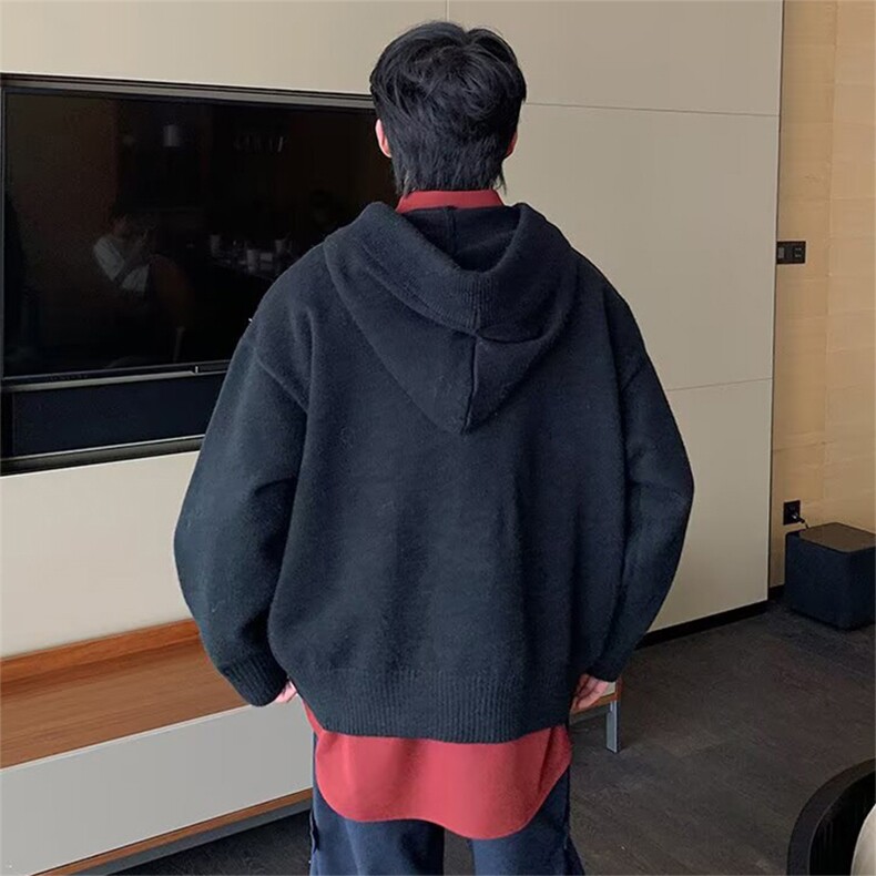 抖音得物保暖立领拉链针织外套秋冬宽松慵懒风纯色毛衣上衣AM047,男装针织衫/毛衣,电商A443