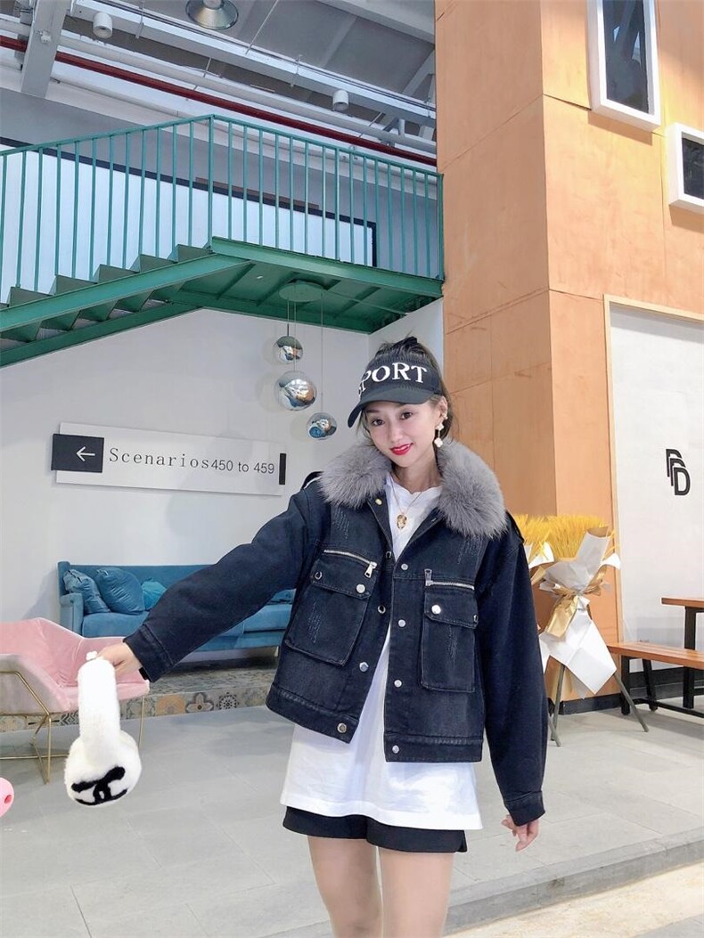 爆版简单款狐狸毛牛仔外套非常好卖，其它，金地雪