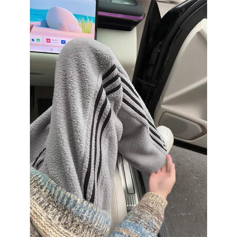 现货 冬季加绒加厚美式条纹羊羔绒休闲裤男百搭直筒裤子-A2362P48图片