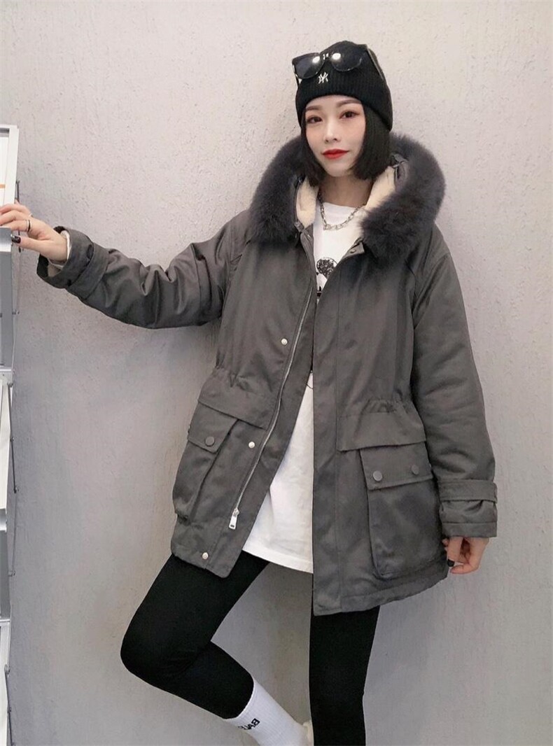 DG833欧货真狐狸毛领内胆仿獭兔毛时尚保暖派克服,女装,L·H·X