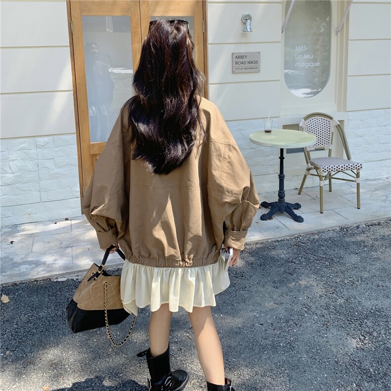 秋款棒球服领拼接不规则鱼尾下摆宽松外套2C050-1290-P170-K268,女装短外套,2C050