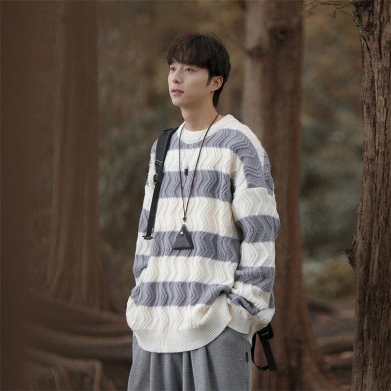 cityboy！条纹毛衣男士加厚麻花线衣男针织衫男XH03-P60图片