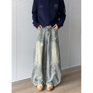 美式高街牛仔裤男女五角星直筒宽松2025秋冬ins长裤RK3195-P55图片