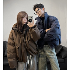 冬装美式立领雪粒棉面包服短款情侣宽松棉服外套男H1169特P100，男装棉衣，电商A341