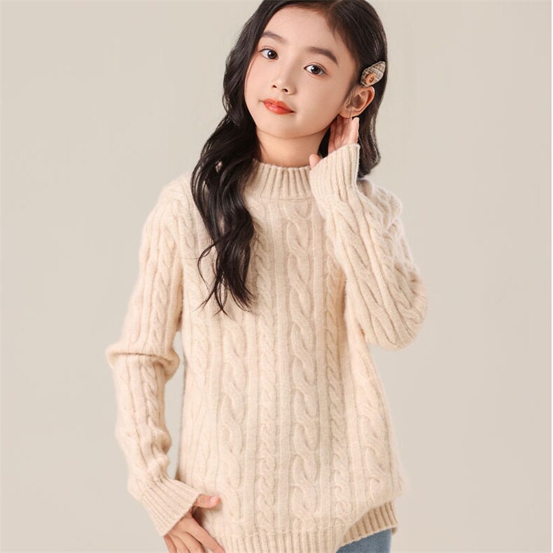 秋冬新款儿童羊绒衫35%羊绒麻花编织男女童保暖时尚毛衣，童装儿童羊绒衫，群鹿羊绒