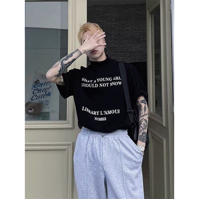CP1173-P22英文印花半高领短袖T恤男潮牌半袖韩版上衣夏,男装T恤,电商B323A