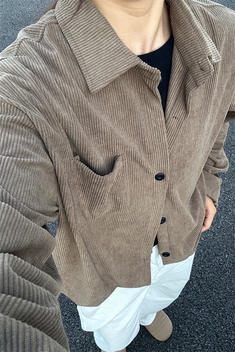 军绿色灯芯绒衬衫男长袖秋季古着vintage衬衣cleanfit叠穿外套,男装衬衫,星座301C-5
