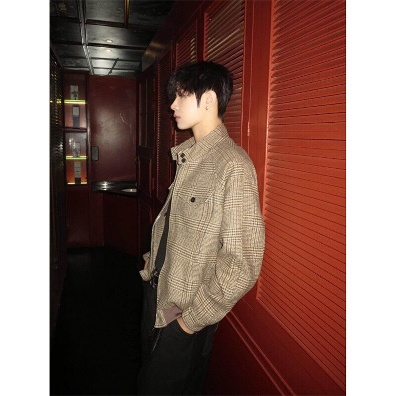 【有货】JK366LL-特P78 千鸟格哈灵顿毛呢外套男短款立领夹克图片