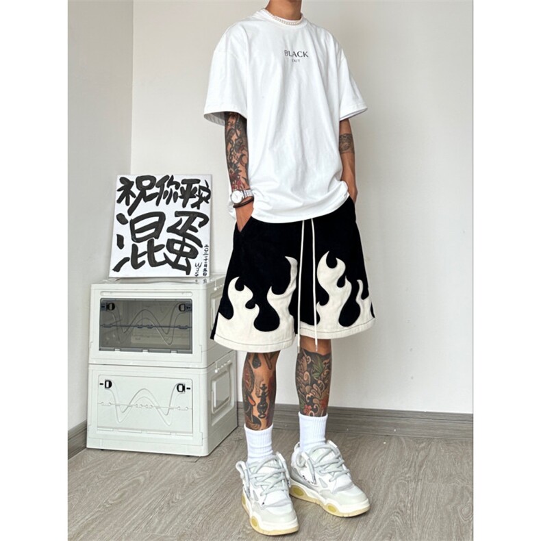 【有货】火焰短裤男美式高街hiphop裤子宽松五分裤GK16LL-特P30,男装牛仔裤,星座1007（原301D）