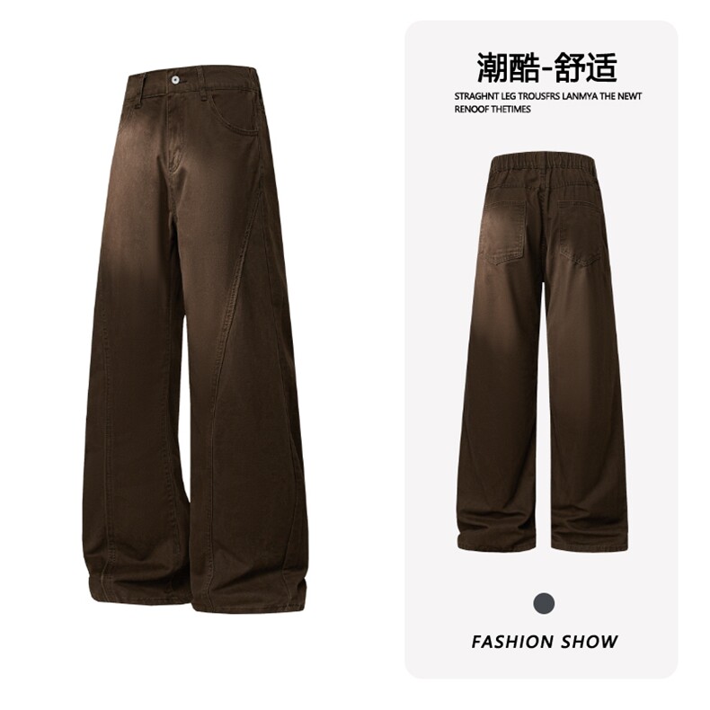 B221 美式ins高街暗黑斜切宽松微喇洗褪牛仔裤 LK25589-特P45控78图片