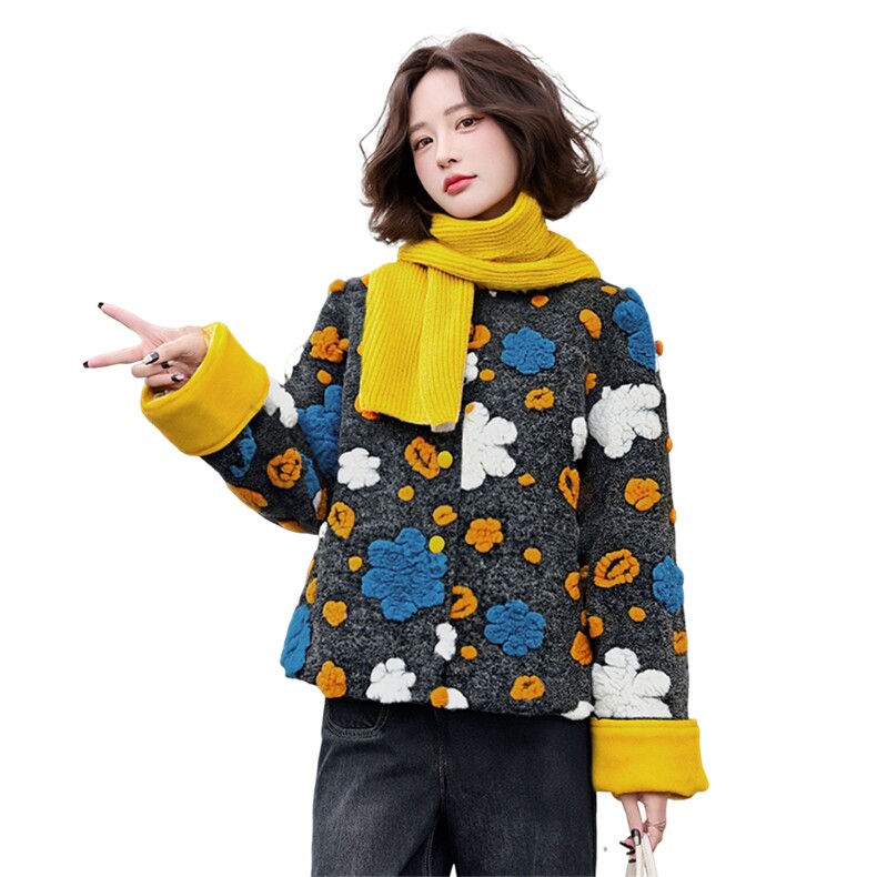 羽绒服女2025冬季新款圆领长袖短款保暖羊毛外套,女装羽绒服,天丝秀