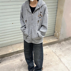 美式复古设计感针织连帽卫衣男女小众慵懒潮牌外套LMY2833-P55图片
