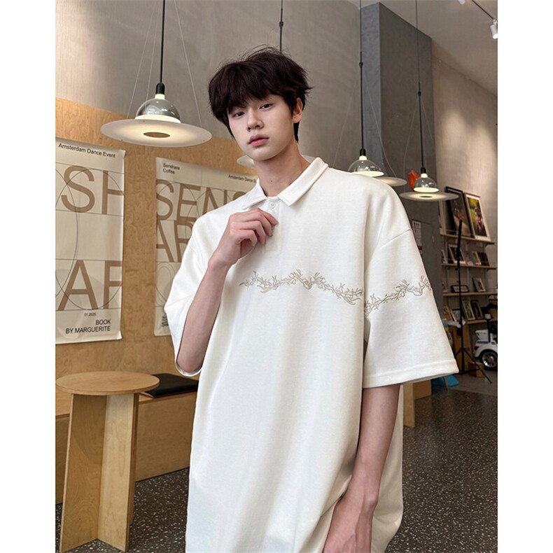 8XL-M新中式刺绣图腾短袖polo衫大码翻领T恤半袖保罗衫DX1212/P45,男装Polo衫,电商B238