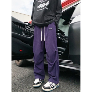 垂坠感褶皱透气运动裤子男秋季潮牌宽松直筒阔腿美式情侣休闲长裤图片