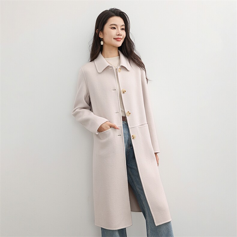 2025百搭时尚长款单排扣大衣，女装双面呢大衣，高哲羊绒
