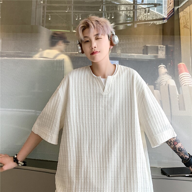 主推复古肌理感重磅短袖T恤情侣美式慵懒冰丝上衣男H958P35,男装T恤,电商A341
