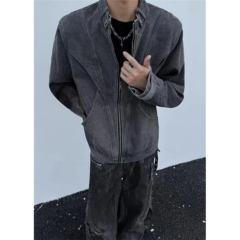 复古牛仔夹克男cleanfit简约高级设计感立领外套J29,男装夹克,星座1116A（原606A-3）