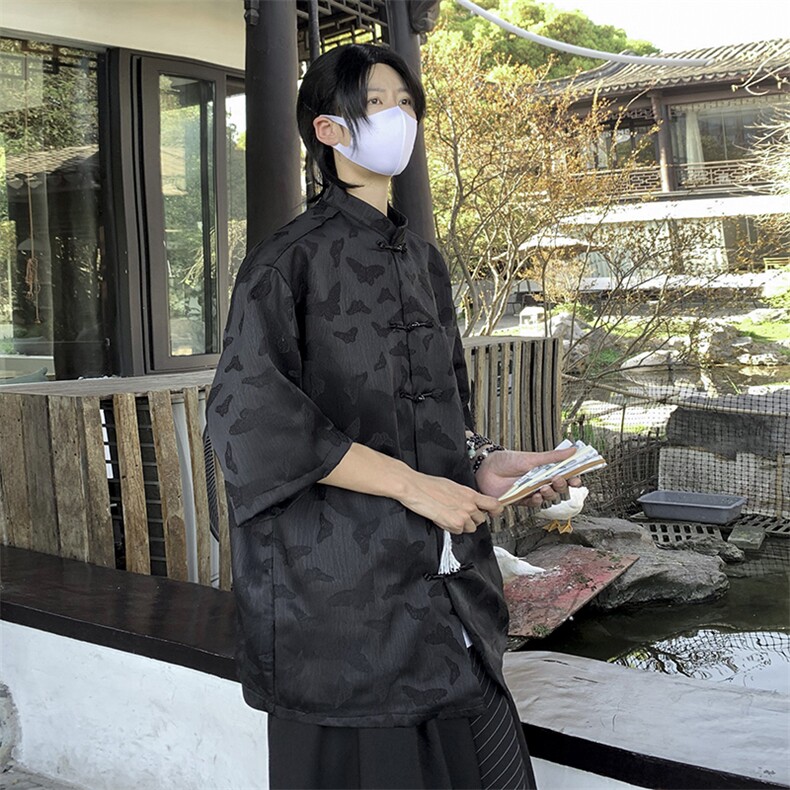 F258-P452024夏季新中式风盘扣衬衫男美式潮牌短袖衬衣现货,男装衬衫,星座512-6
