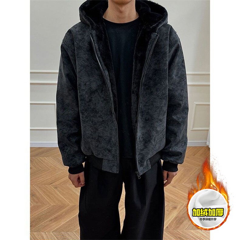 现货高品质美式冬季重磅座山雕大毛毛领pu皮棉衣男女加厚外套,男装皮衣,电商A486