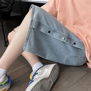 N02-P45夏季新款排扣牛仔裤短裤男士五分裤大码宽松休闲韩版潮流，男装牛仔裤，电商B280-1（原A049）