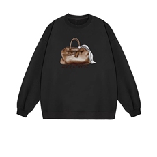 2025年秋季长袖套头提手包包印花卫衣，女装卫衣/绒衫，花可