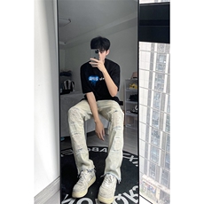 B221美式ins高街暗黑小众修身小脚破洞牛仔裤LK23055-P65控88，男装牛仔裤，电商B221