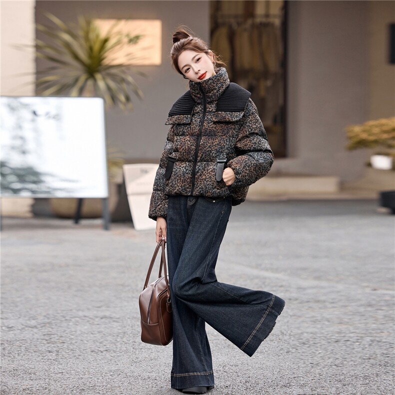 冬季新款女装2025年时尚气质优雅大方加厚棉服豹纹外套，女装棉衣/棉服，涵墨
