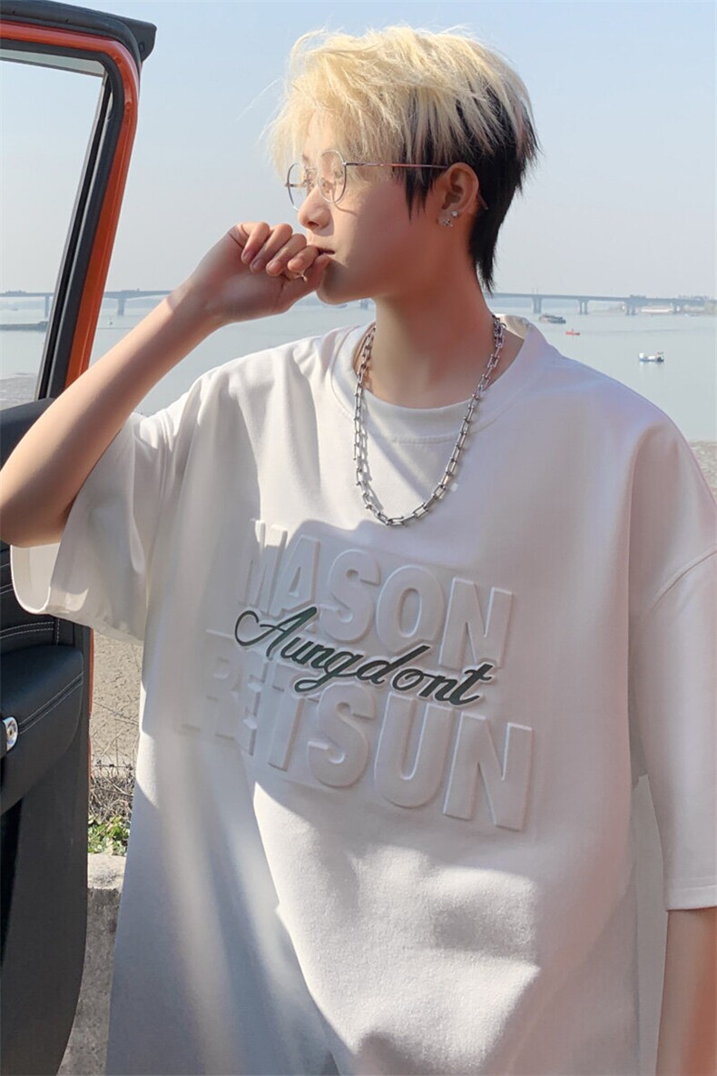 ！2026夏季新款男士麂皮绒钢印短袖T恤潮牌半袖TL2505特P28,男装T恤,电商B220