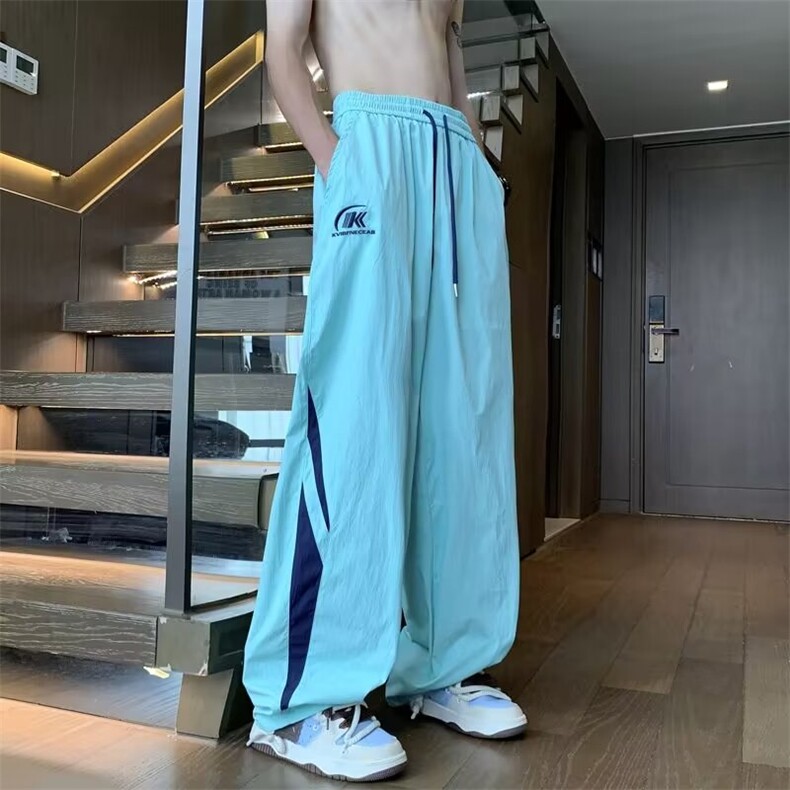 夏款男休闲裤褶皱速干刺绣阔腿宽松直筒休闲裤h612P40,男装休闲裤,星座1013-1