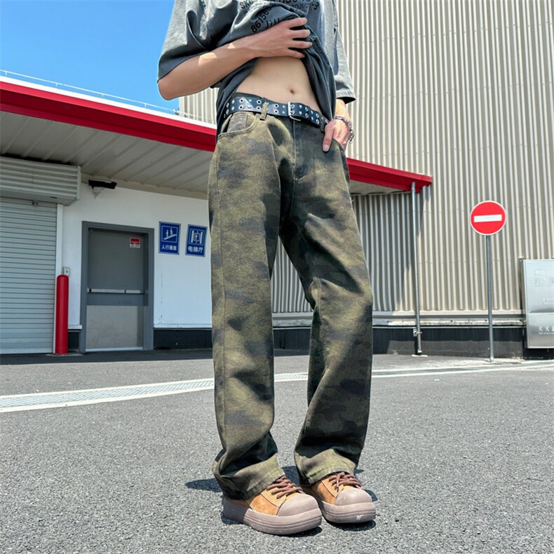 美式复古迷彩休闲裤男女同款宽松直筒阔腿裤KK30-P45,男装休闲裤,星座308B-2