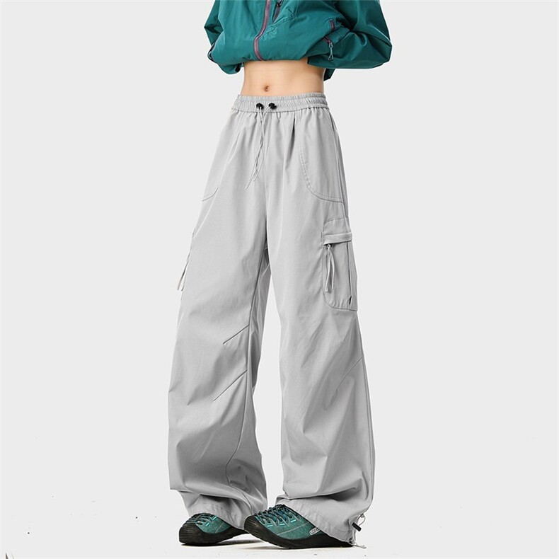 户外山系防泼水冲锋裤男女秋季机能风褶皱伞兵裤徒步登山运动长裤，女装休闲裤，星座813-2